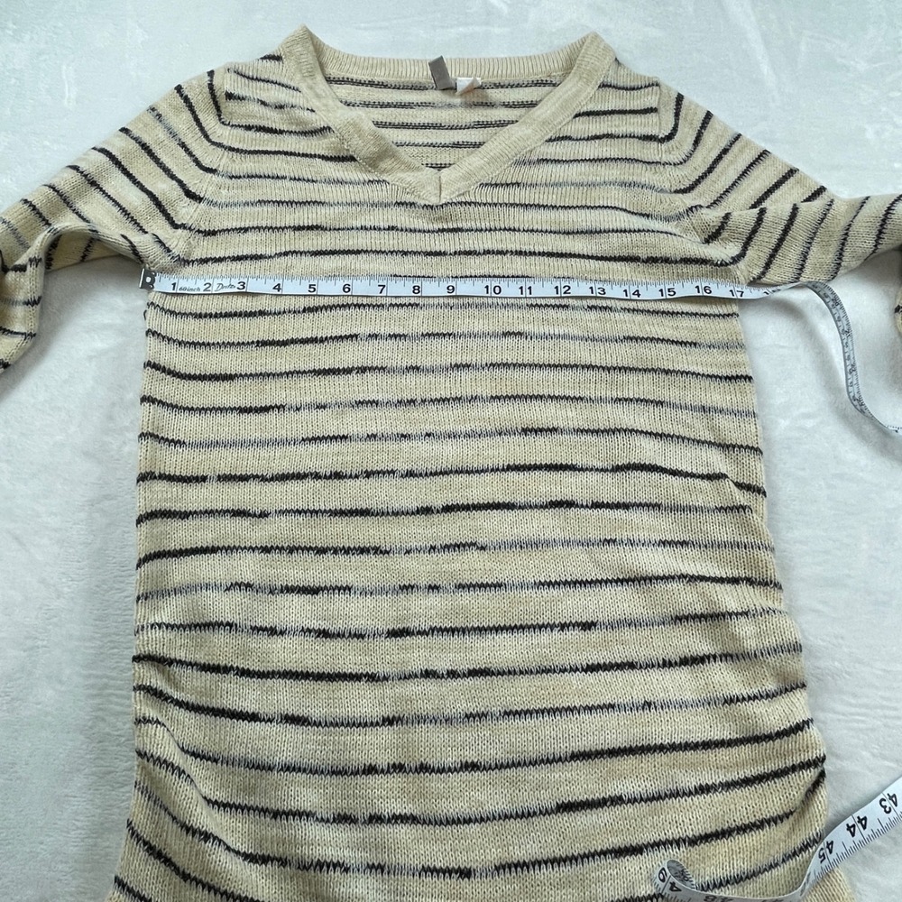 Oh! Mamma Womens Maternity Striped V-Neck Ruched Long Sleeve Sweater Cream M - Picture 4 of 7